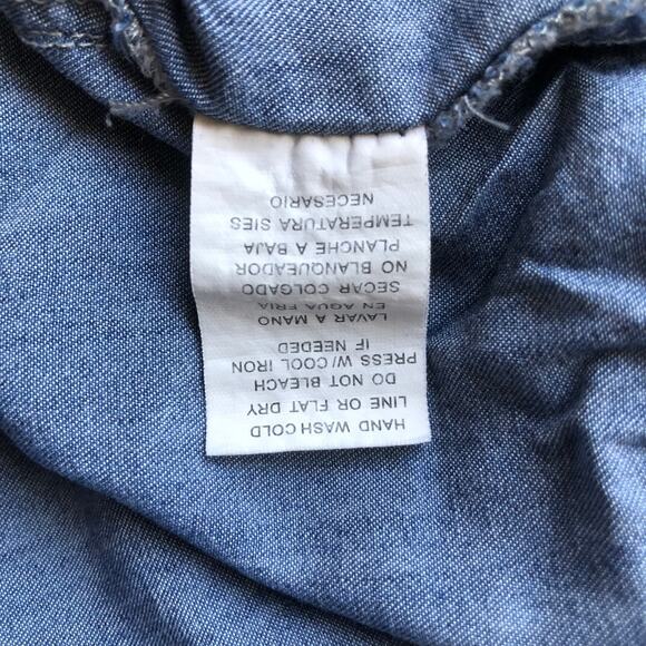 Simi Sue Blue Button Down Shirt Chambray 3/4 Sleeve Top Women's Size Large - Picture 7 of 8